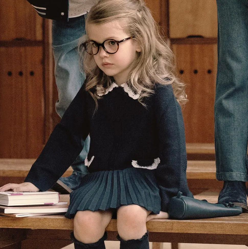 Girls Blue Knitted Wool Cardigan