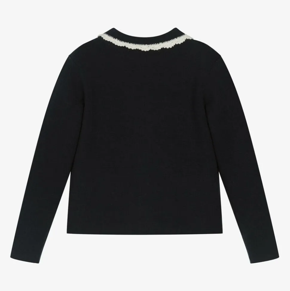 Girls Blue Knitted Wool Cardigan