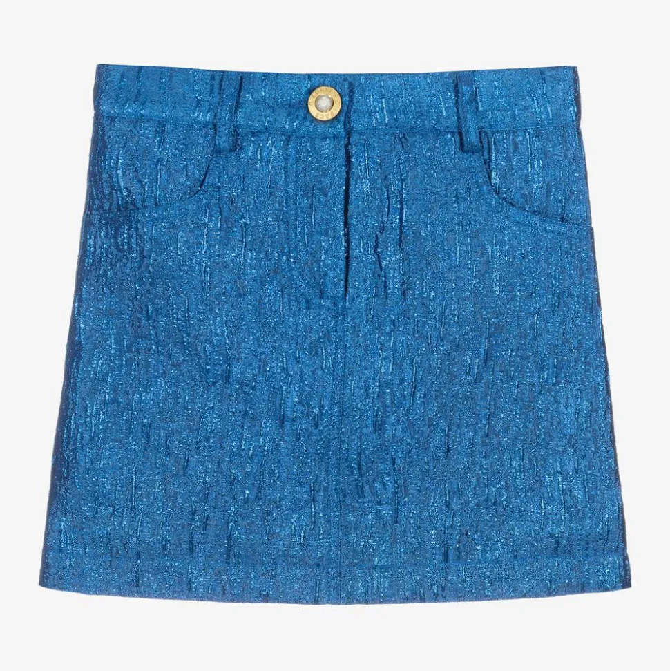 Girls Blue Metallic Jacquard Skirt