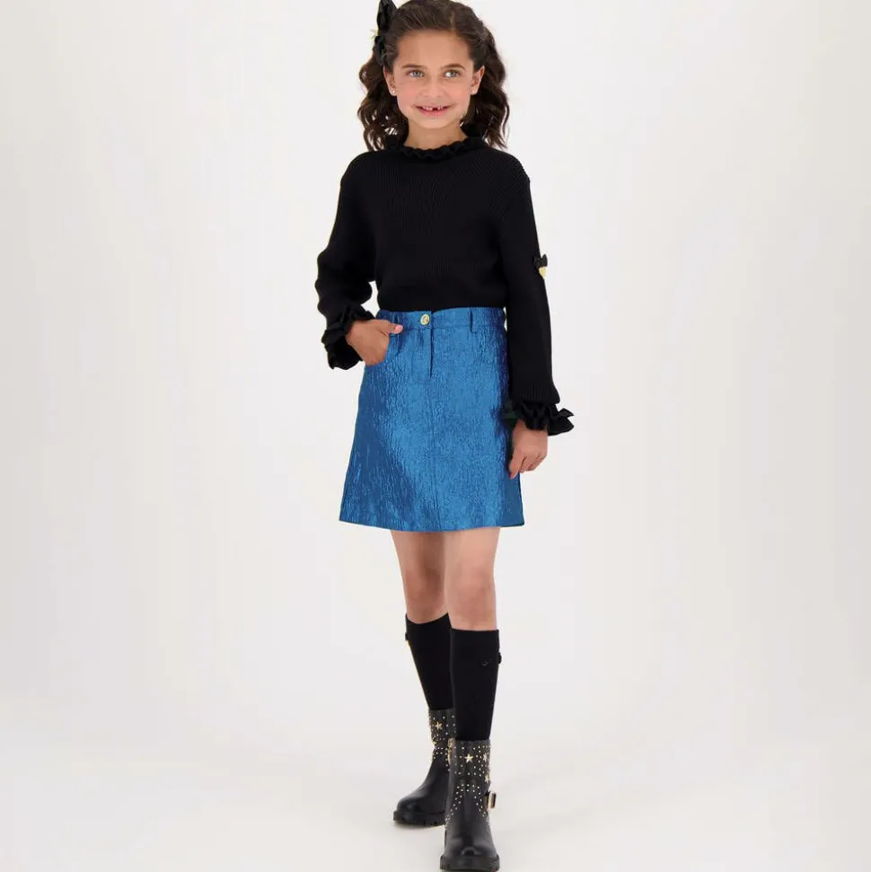 Girls Blue Metallic Jacquard Skirt