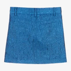 Girls Blue Metallic Jacquard Skirt