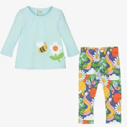 Girls Blue Organic Cotton Floral Leggings Set