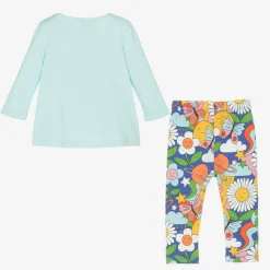 Girls Blue Organic Cotton Floral Leggings Set