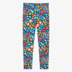 Girls Blue Organic Cotton Flower Leggings