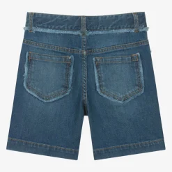 Girls Blue Organic Denim Fringe Shorts