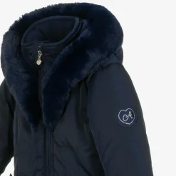 Girls Blue Padded Ruffle Hooded Coat