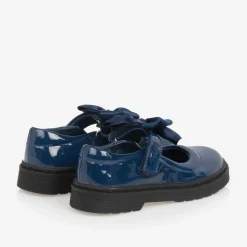 Girls Blue Patent Bow Shoes