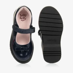 Girls Blue Patent Leather Bow Shoes