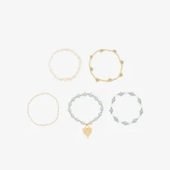 Girls Blue Pearl Bracelets (5 Pack)
