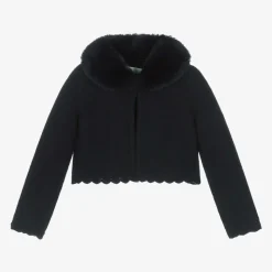 Girls Blue Plush Collar Cardigan