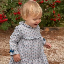 Girls Blue Printed Dress & Tights Set
