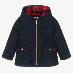Girls Blue Quilted Hooded Jacket