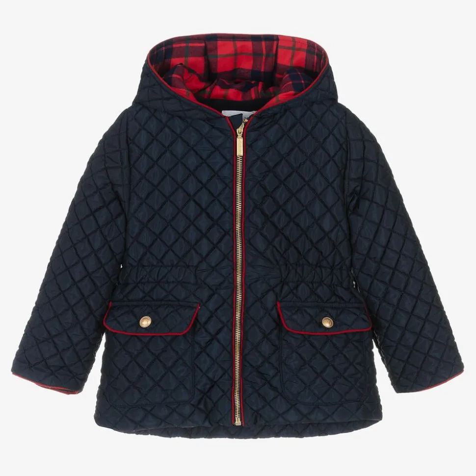 Girls Blue Quilted Hooded Jacket