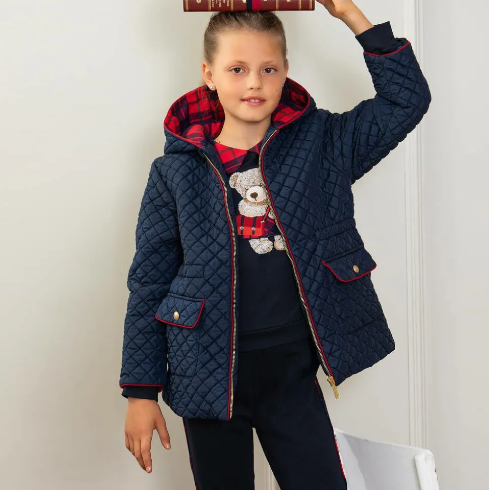 Girls Blue Quilted Hooded Jacket