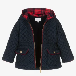 Girls Blue Quilted Hooded Jacket