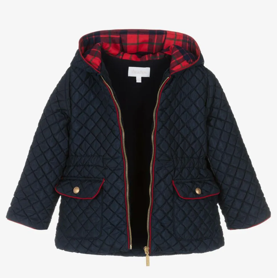 Girls Blue Quilted Hooded Jacket