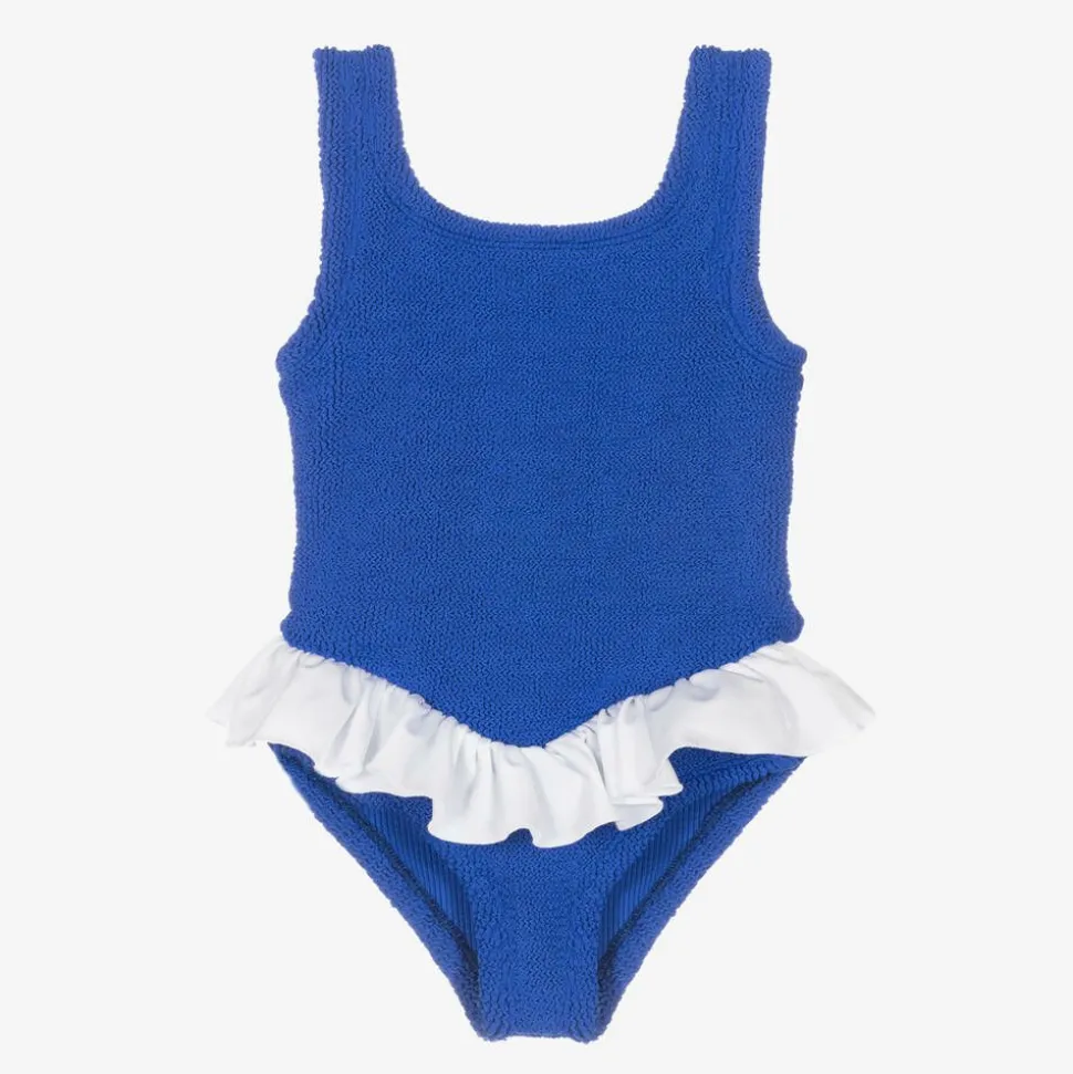 Girls Blue Ruffle Crinkle Swimsuit