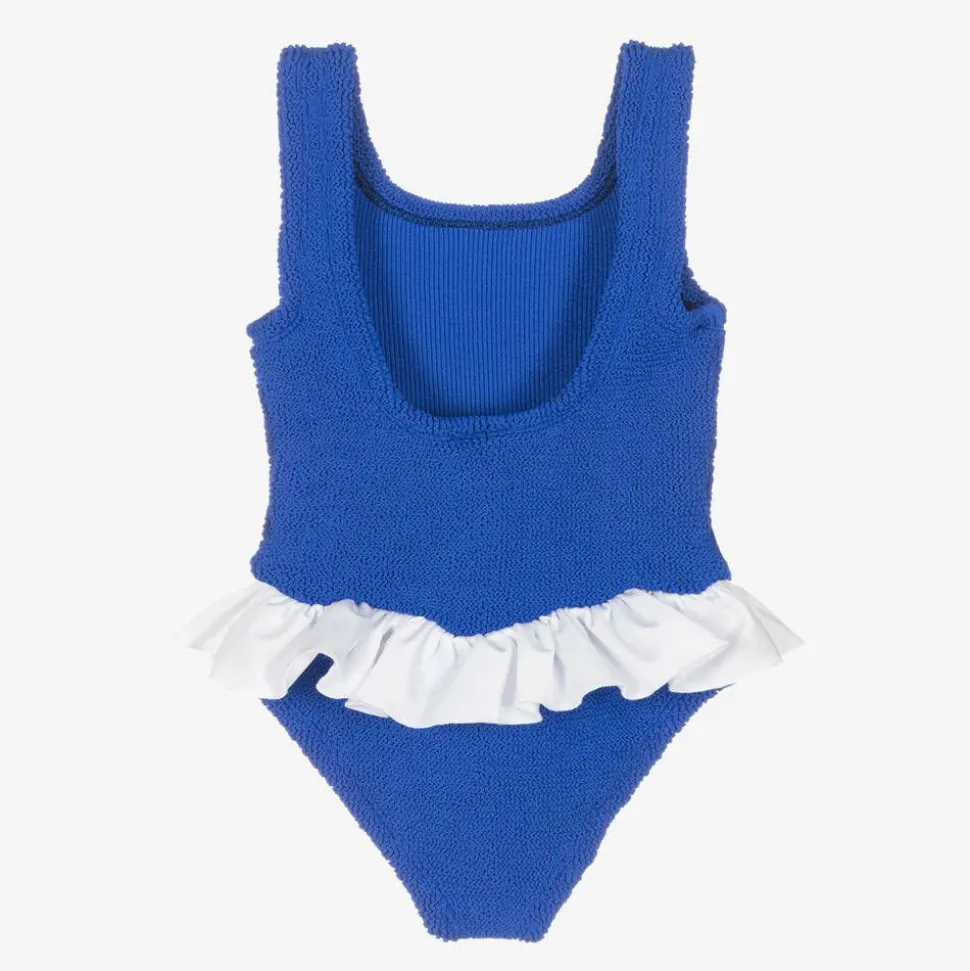 Girls Blue Ruffle Crinkle Swimsuit