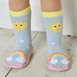 Girls Blue Sun Slipper Socks