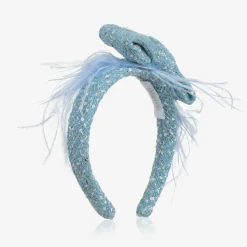 Girls Blue Tweed & Sequin Bow Hairband