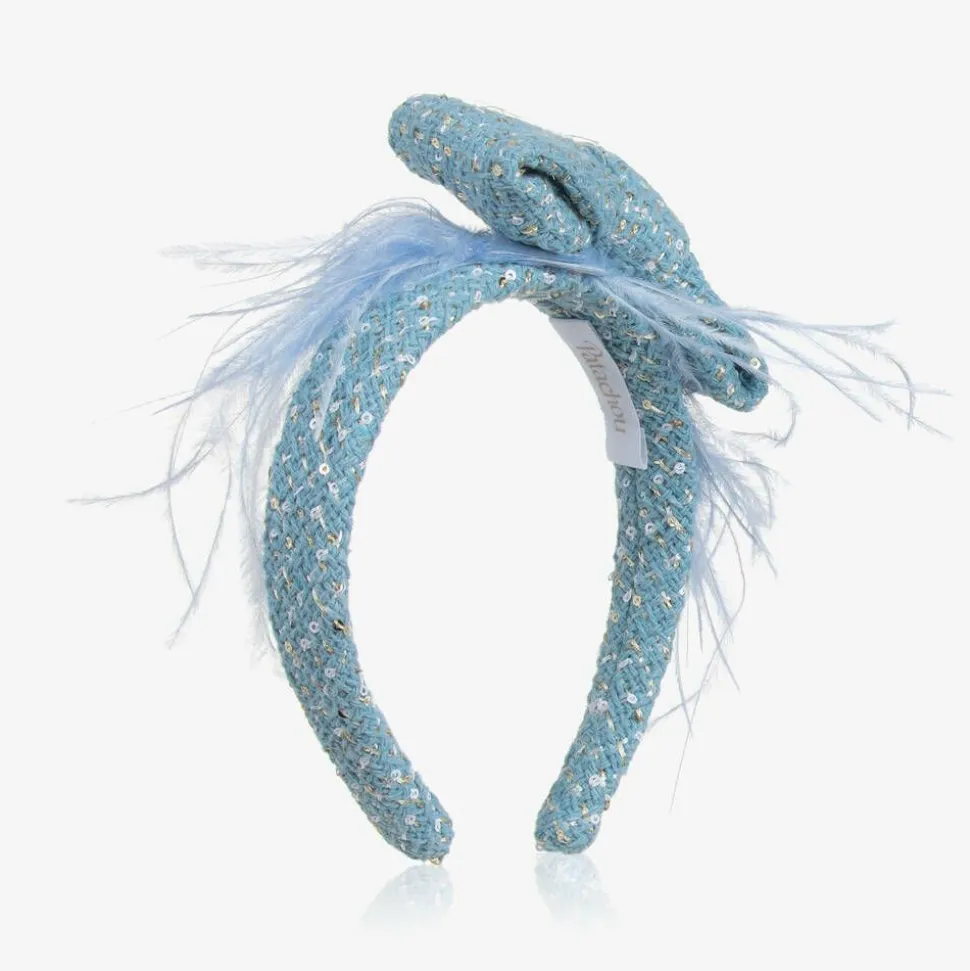 Girls Blue Tweed & Sequin Bow Hairband
