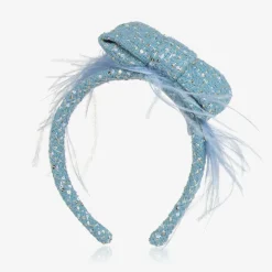 Girls Blue Tweed & Sequin Bow Hairband