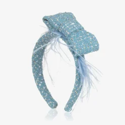 Girls Blue Tweed & Sequin Bow Hairband