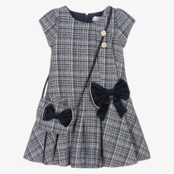 Girls Blue Tweed Dress & Handbag Set