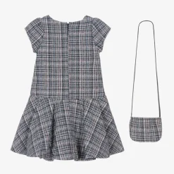 Girls Blue Tweed Dress & Handbag Set