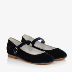 Girls Blue Velvet Mary Jane Pumps