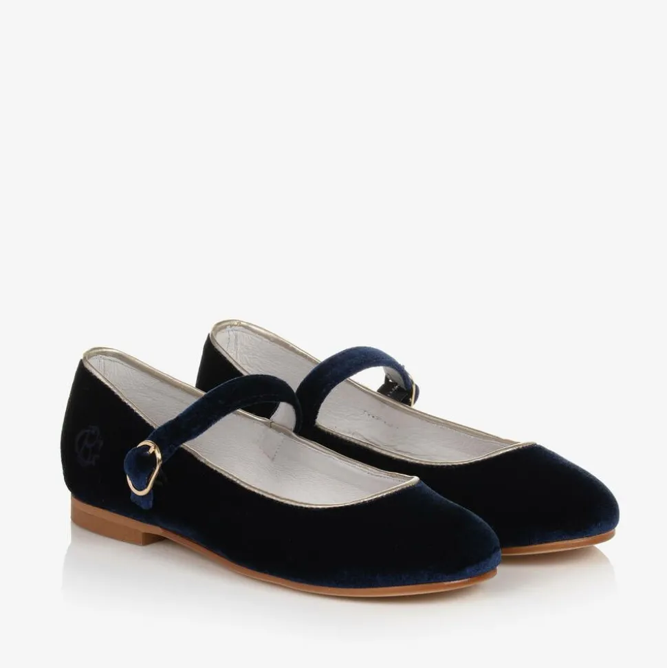 Girls Blue Velvet Mary Jane Pumps