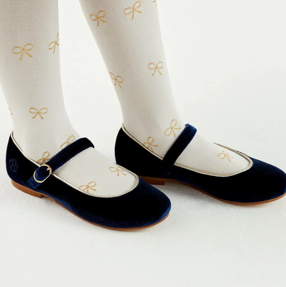 Girls Blue Velvet Mary Jane Pumps