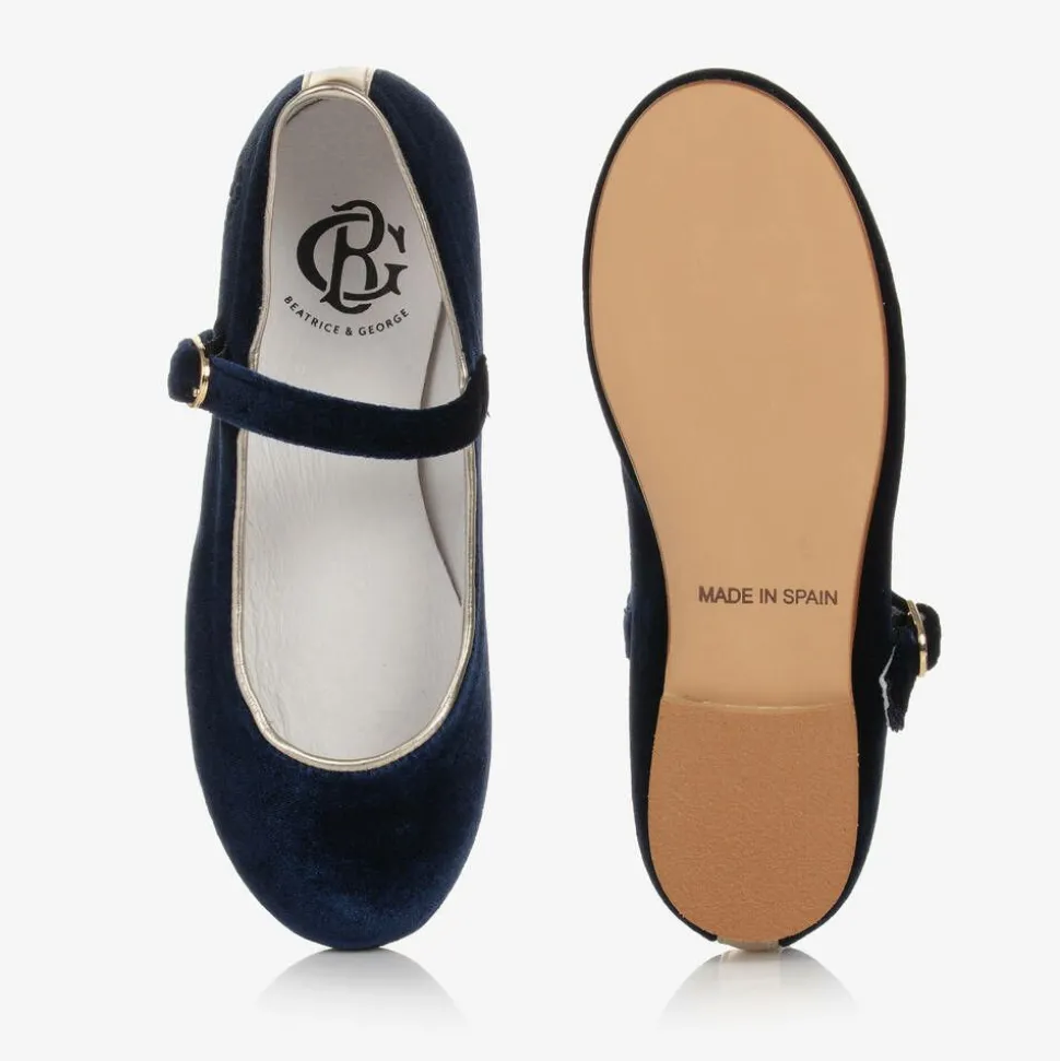 Girls Blue Velvet Mary Jane Pumps