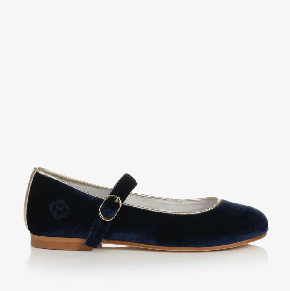 Girls Blue Velvet Mary Jane Pumps