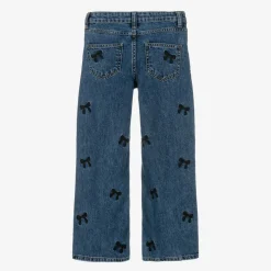 Girls Blue Wide Leg Bow Jeans