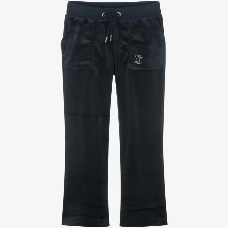 Girls Blue Wide Leg Velour Joggers
