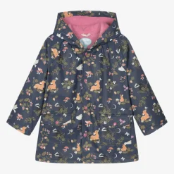 Girls Blue Woodland Print Raincoat