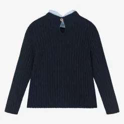 Girls Blue Wool & Cashmere Knit Sweater
