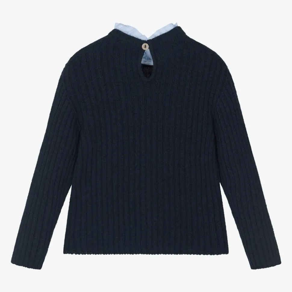 Girls Blue Wool & Cashmere Knit Sweater