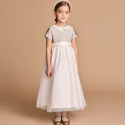 Girls Bronze Satin & Ivory Tulle Dress