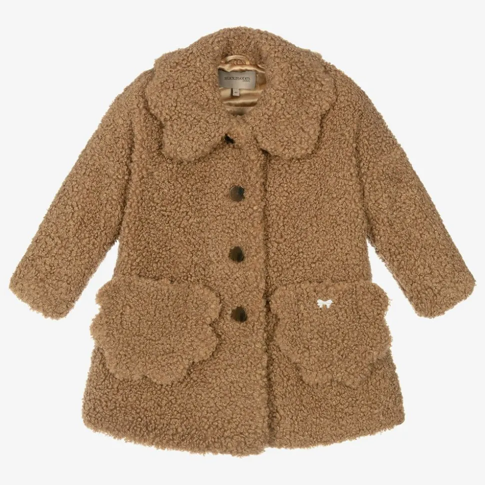 Girls Brown Bouclé Coat