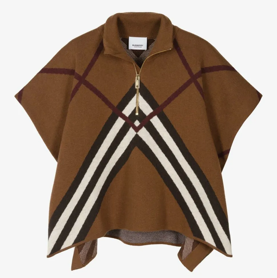 Girls Brown Chevron Cashmere Cape