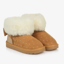 Girls Brown Faux Suede & Fur Trim Boots