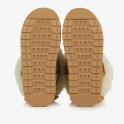 Girls Brown Faux Suede & Fur Trim Boots