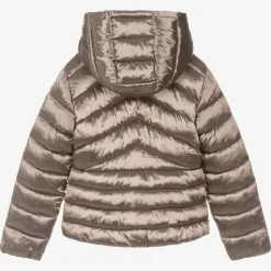 Girls Brown Metallic Puffer Jacket