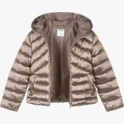 Girls Brown Metallic Puffer Jacket