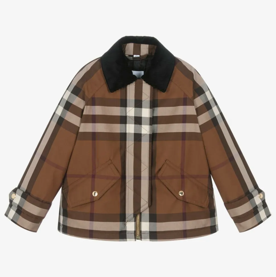 Girls Brown Oversized Check Jacket