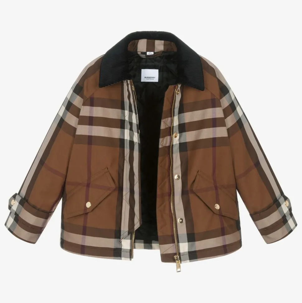 Girls Brown Oversized Check Jacket