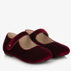 Girls Burgundy Red Velvet Shoes
