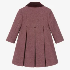 Girls Burgundy Red Wool & Velvet Coat